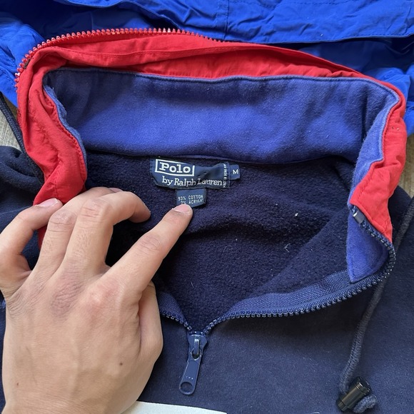 Polo Ralph Lauren Sweatshirt Mens Medium USA Flag Superman Fleece Stadium 90s ++ - Picture 5 of 10